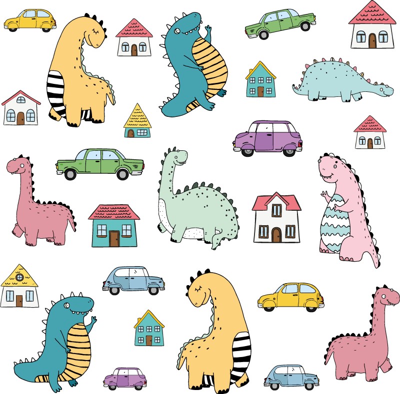 Vinyl teppich tiere mit bunten dinosaurierfiguren - TenStickers