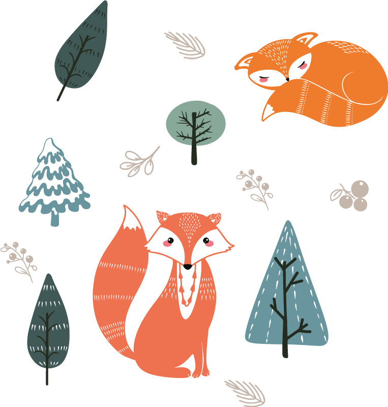 Vinyl teppich tiere mit verspieltem fuchsdesign - TenStickers