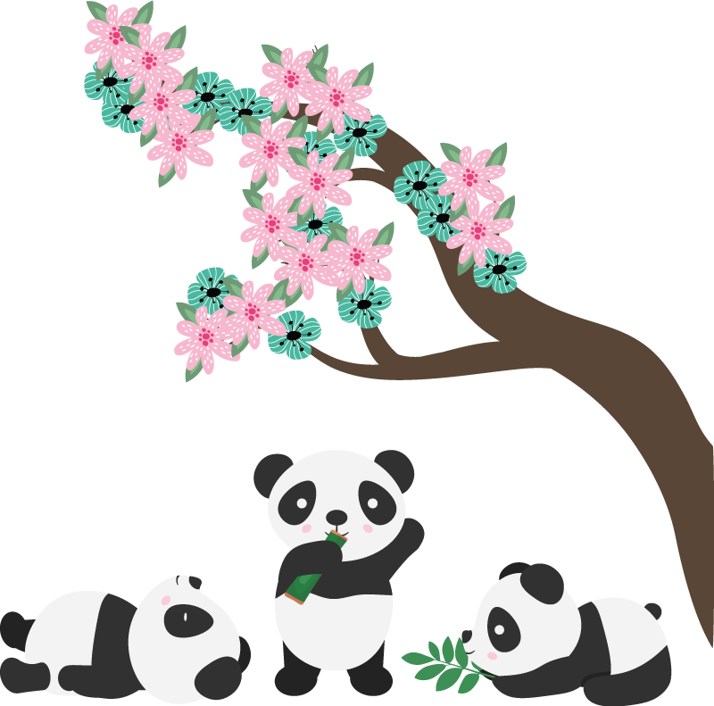 Vinyl teppich tiere verspielter panda clan - TenStickers