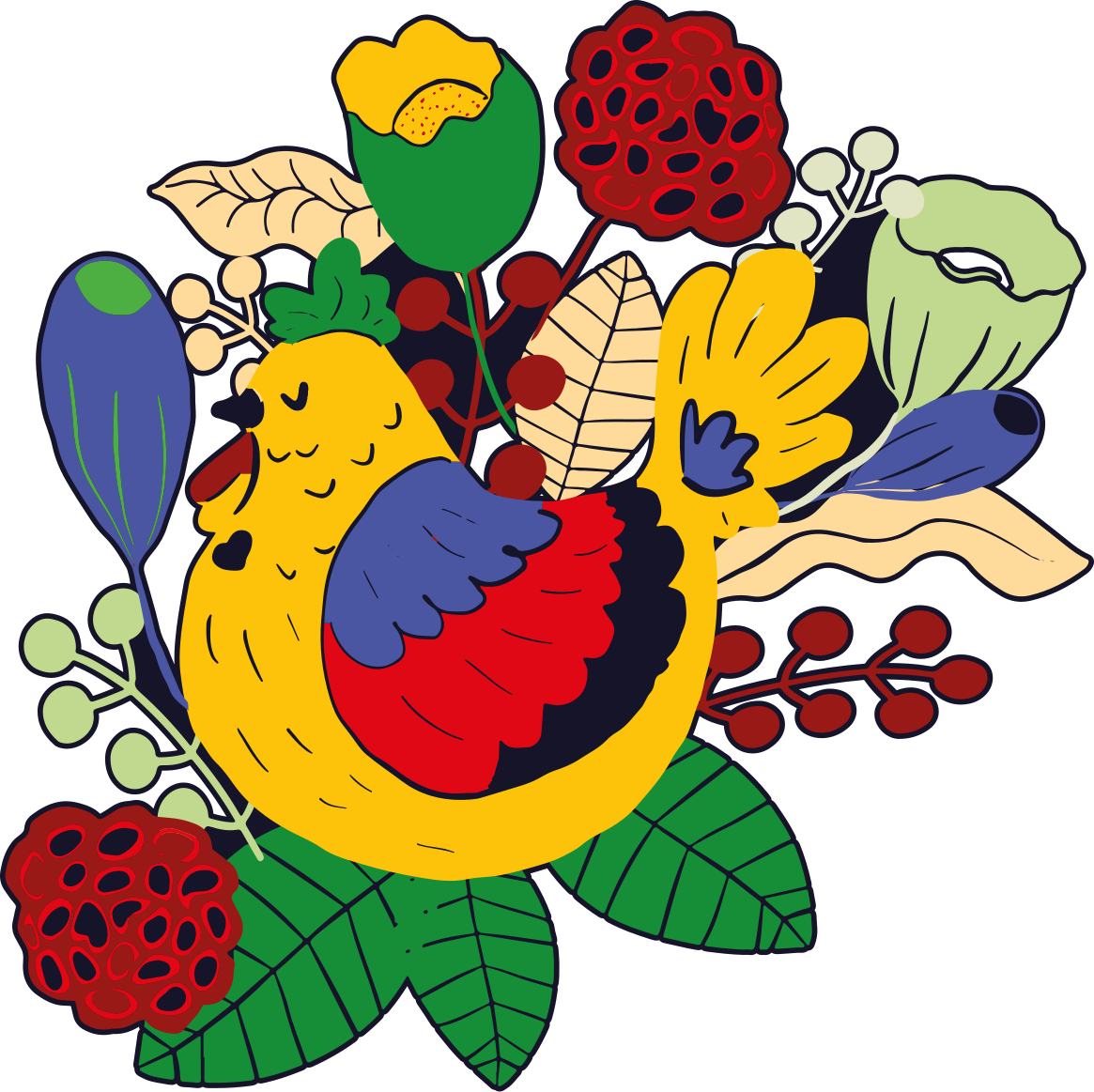Vinyl teppich tiere bunte vögel mit blumen - TenStickers