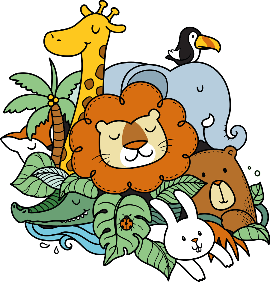 Vinyl teppich tiere verspielt mit tieren - TenStickers