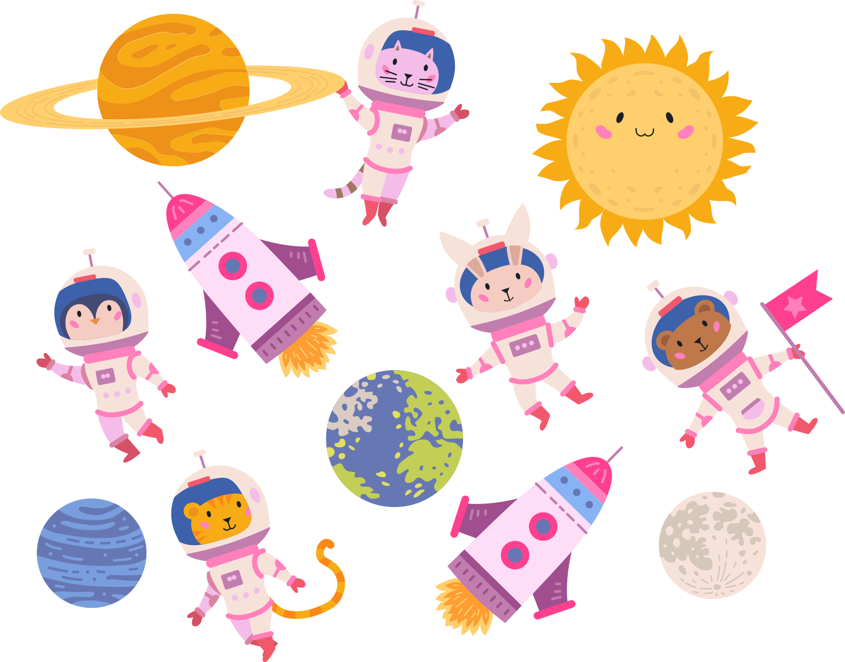 Vinyl teppich tiere astronauten mit rakete - TenStickers