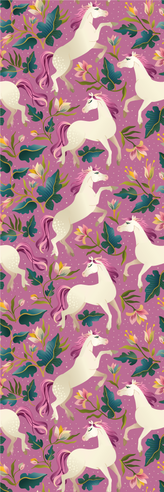 Vinyl teppich tiere im pinken blumenpferde-design - TenStickers
