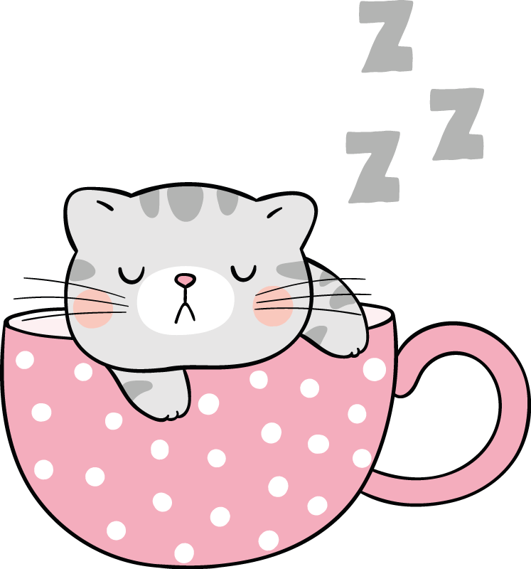 Vinyl teppich tiere mit schlafender katzen tasse - TenStickers