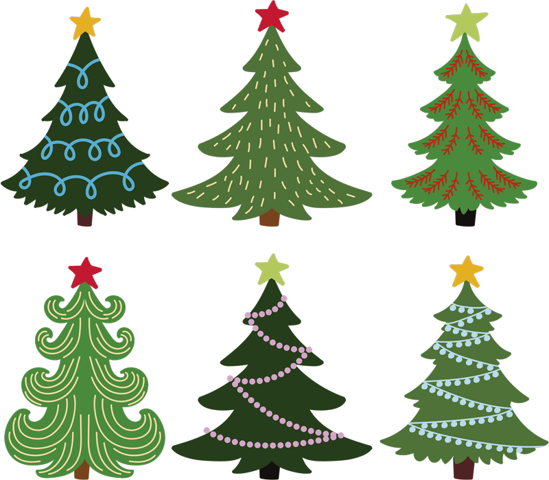 Vinyl teppich weihnachten set bunte weihnachtsbäume - TenStickers