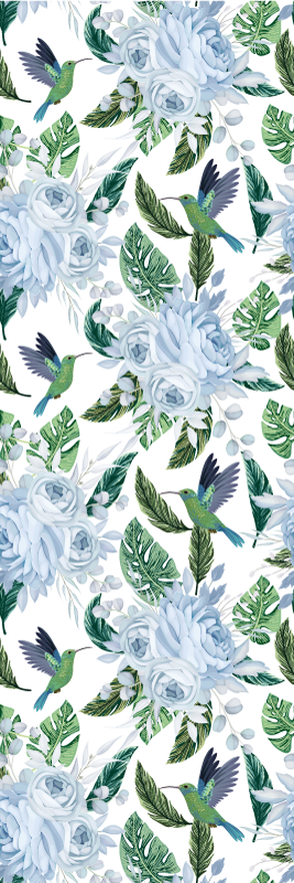 Vinyl teppich blumen mit blauen gartenblumen und vögeln - TenStickers