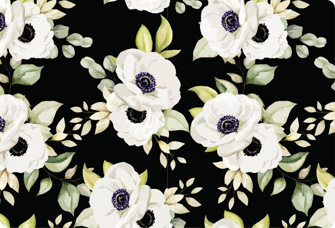 Vinyl teppich blumen im eleganten schwarz - TenStickers