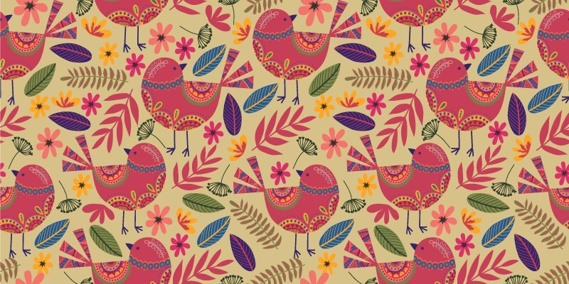 Vinyl teppich blumen mit buntem vogelmotiv - TenStickers