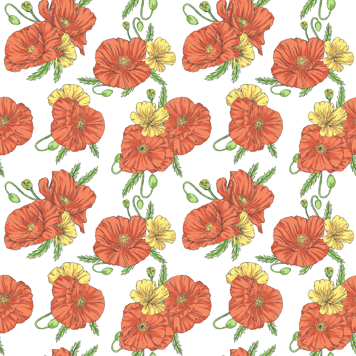 Vinyl teppich blumen mohnblumen auf weißem hintergrund - TenStickers