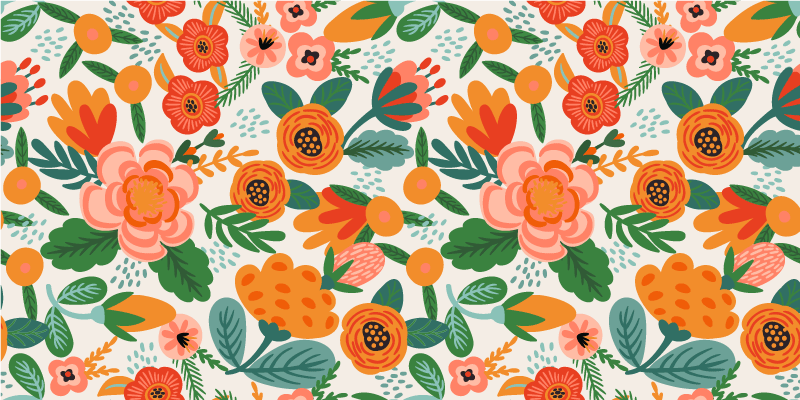 Vinyl teppich blumen im rot-orangefarbenen folk-stil - TenStickers