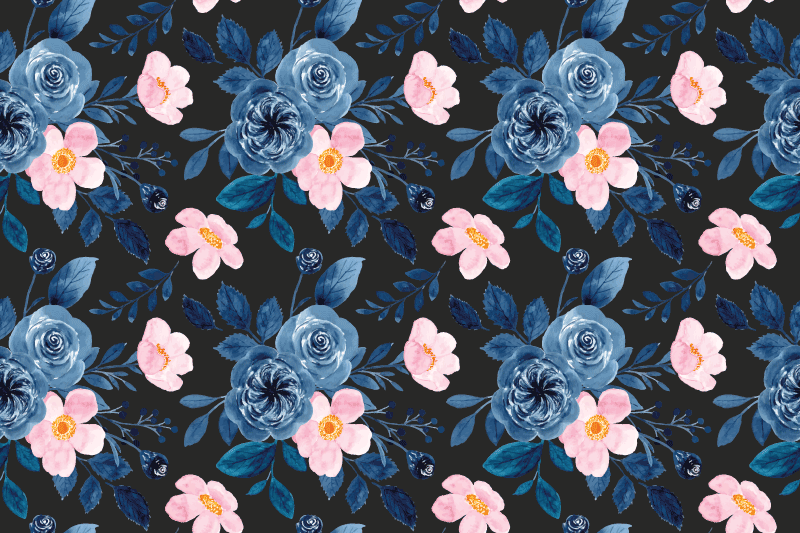 Vinyl teppich blumen in blau und pink auf schwarz - TenStickers