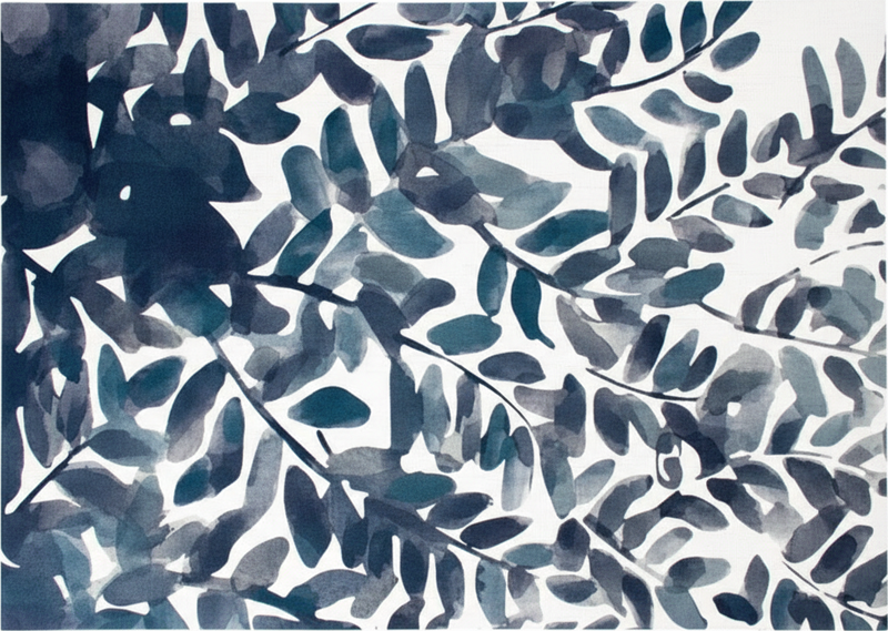 Vinyl teppich blumen blaues aquarellblattmuster - TenStickers