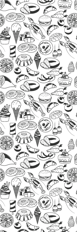Vinyl teppich küche mit essensdoodle-muster - TenStickers