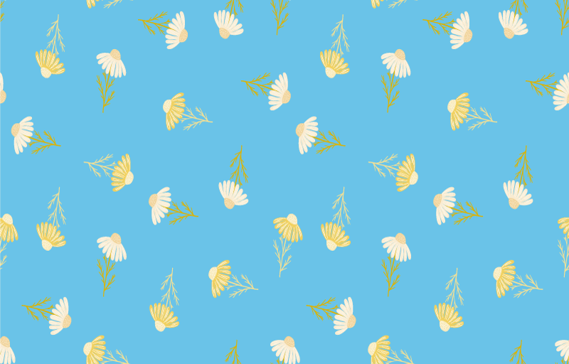 Vinyl teppich blumen mit gänseblümchen blauem hintergrund - TenStickers