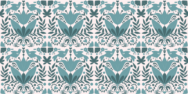 Vinyl teppich blumen mit blauem vogelmuster - TenStickers