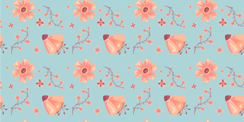 Vinyl teppich blumen orange blumen auf blauem hintergrund - TenStickers