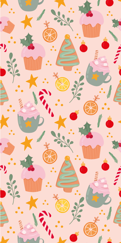 Vinyl teppich weihnachten zuckerstangen und weihnachtsbäume - TenStickers