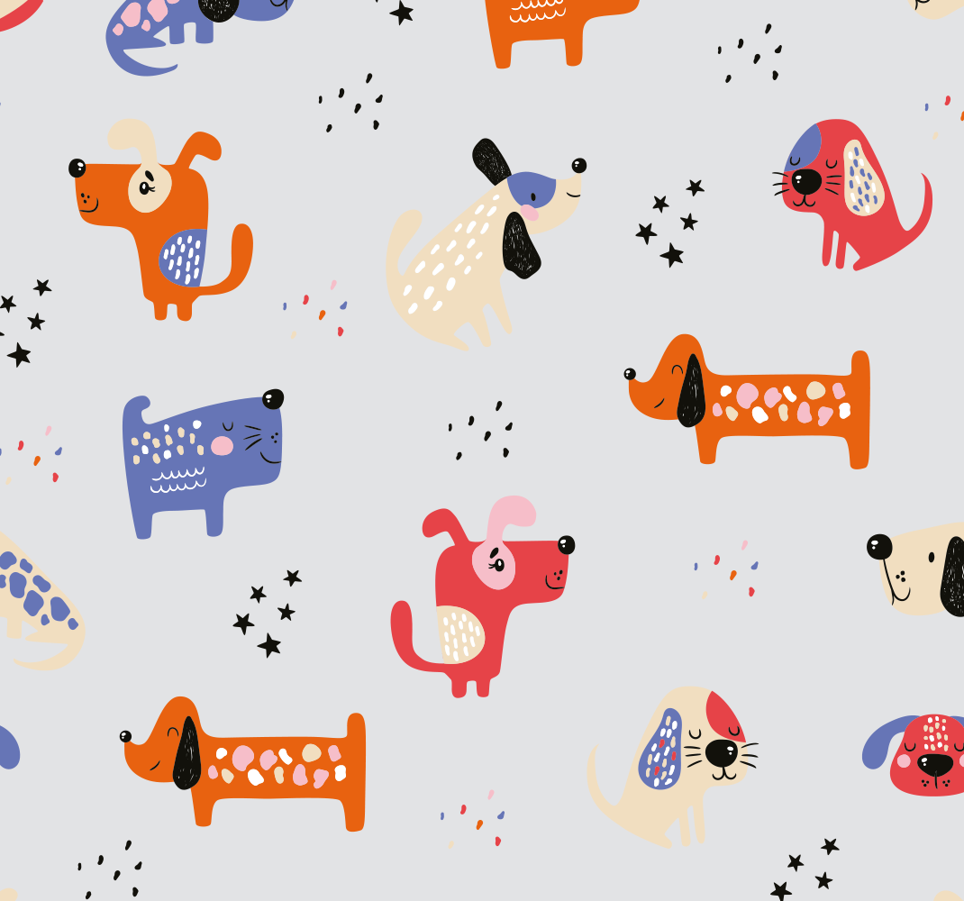 Vinyl teppich schlafzimmer mit illustrierten hunden - TenStickers