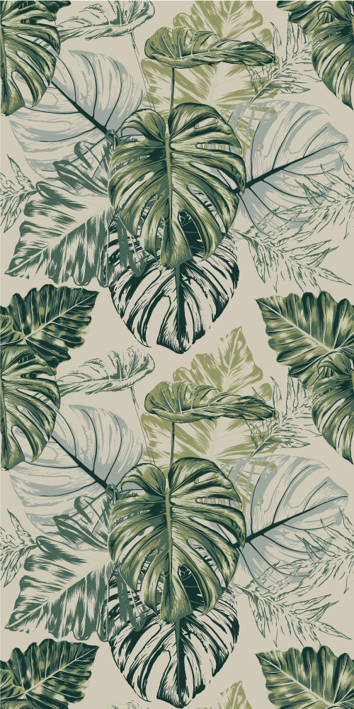 Vinyl teppich schlafzimmer mit verblassten monstera formen - TenStickers
