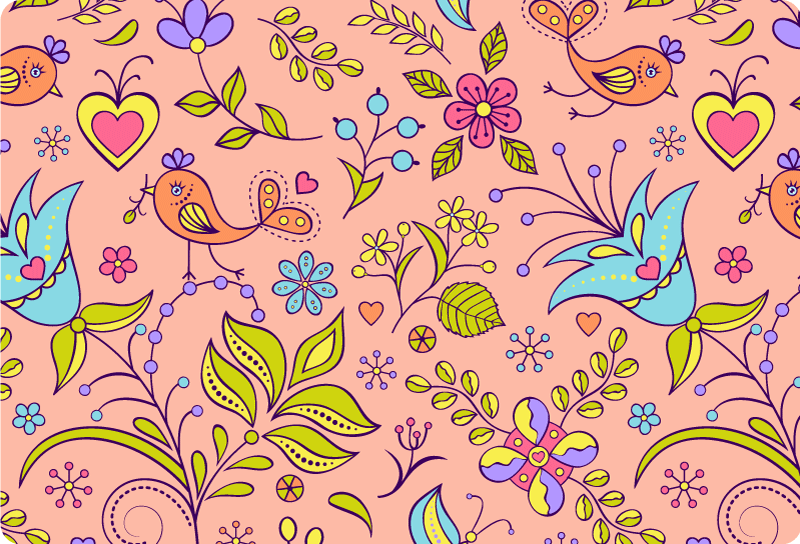 Vinyl teppich blumen mit flora-muster und vögeln - TenStickers