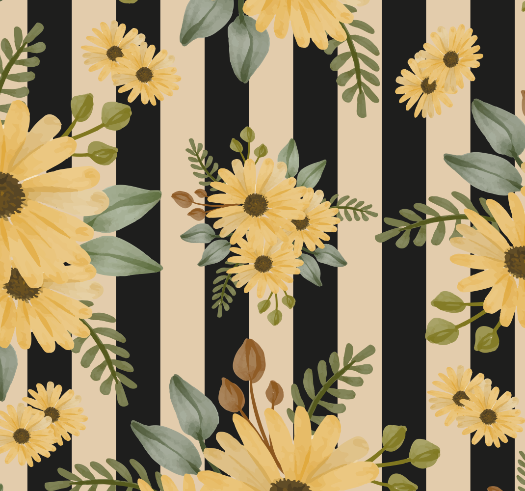 Vinyl teppich schlafzimmer mit sonnenblumen auf streifen - TenStickers