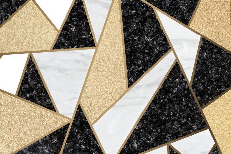 Vinyl teppich geometrisch marmor schwarz weiß fliesen - TenStickers