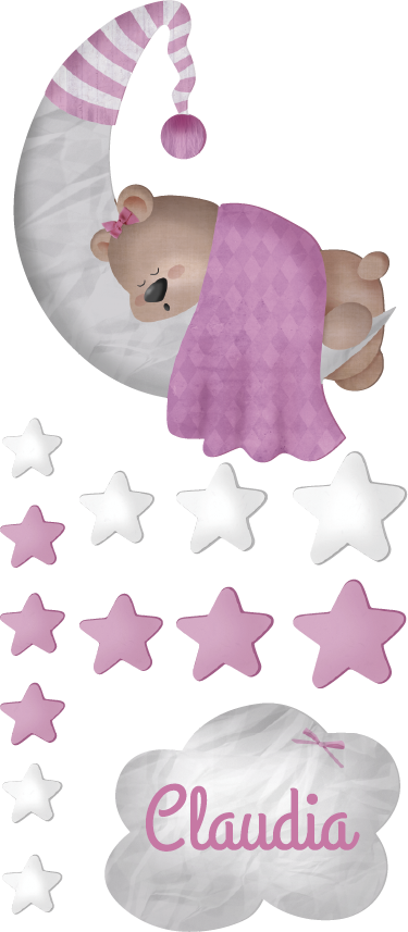 Vinyl teppich kinderzimmer wolken schlafender bär mit name - TenStickers