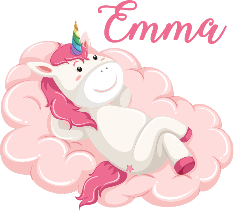 Vinyl teppich kinderzimmer einhorn auf wolke mit namen - TenStickers