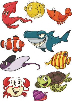 Vinyl teppich kinderzimmer bunte fische set - TenStickers