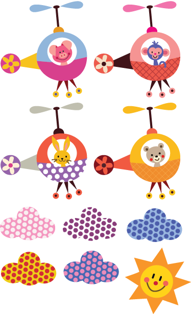 Vinyl teppich kinderzimmer mit tiermotiven hubschrauber - TenStickers