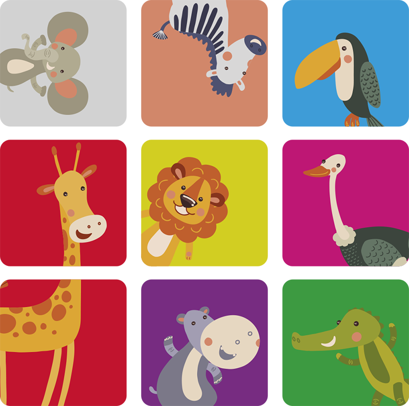 Vinyl teppich kinderzimmer bunte fliesen mit tieren - TenStickers