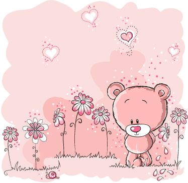 Vinyl teppich kinderzimmer pinker bär und blumen - TenStickers