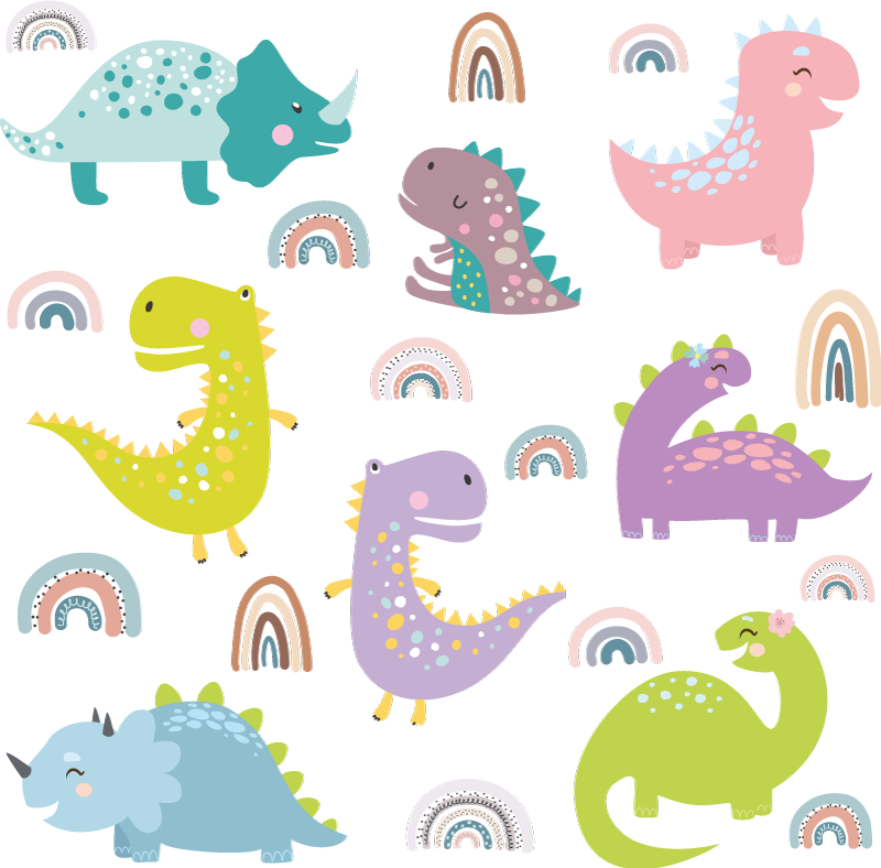 Vinyl teppich schlafzimmer nordic dinosaurier mit regenbögen - TenStickers