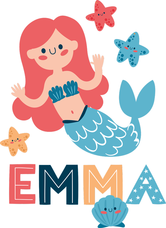 Vinyl teppich kinderzimmer bunte meerjungfrau mit name - TenStickers