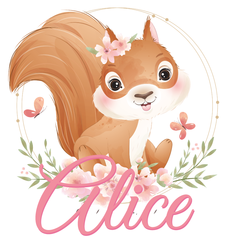 Vinyl teppich kinderzimmer süßes eichhörnchen mit name - TenStickers
