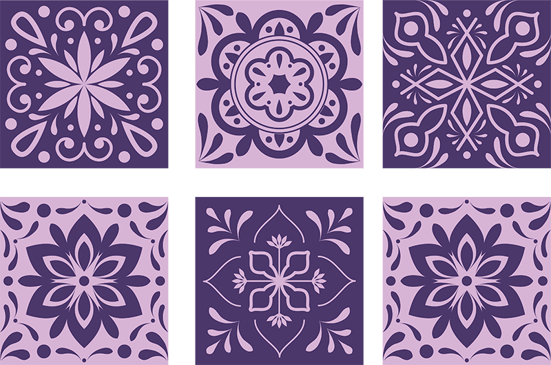Vinyl teppich badezimmer lila blumenfliesen - TenStickers