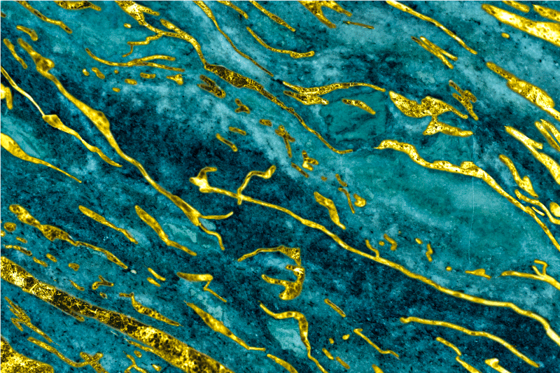 Vinyl teppich badezimmer in blau und gold marmor-effekt - TenStickers