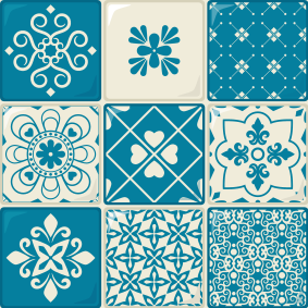 Vinyl teppich badezimmer grau-blaues muster - TenStickers