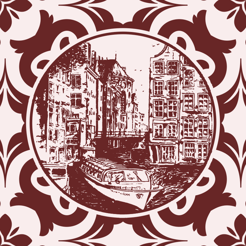 Vinyl teppich küche grachtenhäuser und boot - TenStickers