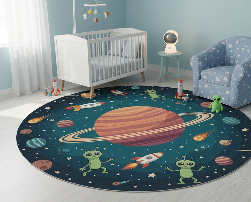 Vinyl teppich schlafzimmer bunte aliens auf planet - TenStickers