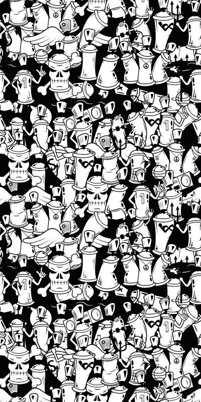 Vinyl teppich schlafzimmer mit schwarz-weißen graffiti-dosen - TenStickers