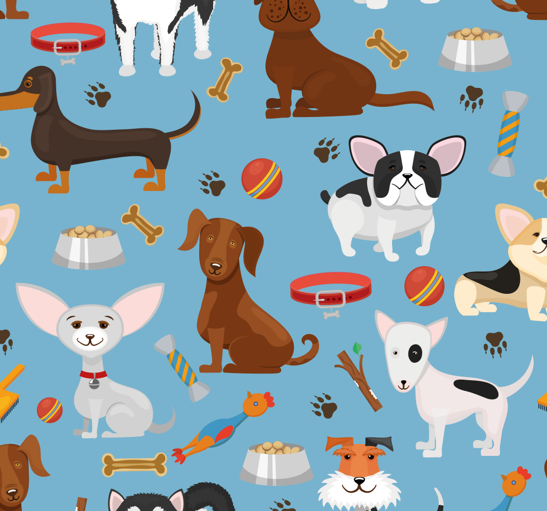 Vinyl teppich schlafzimmer mit hunden muster blau - TenStickers