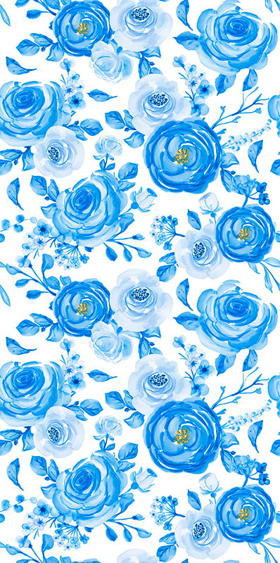Vinyl teppich nordisch mit blauen uhren und blumen - TenStickers