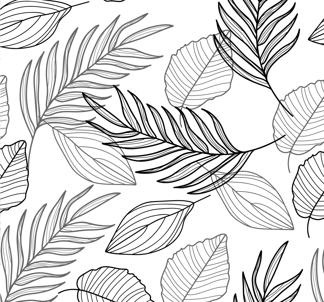 Vinyl teppich natur mit schwarz-weißer blattzeichnung - TenStickers