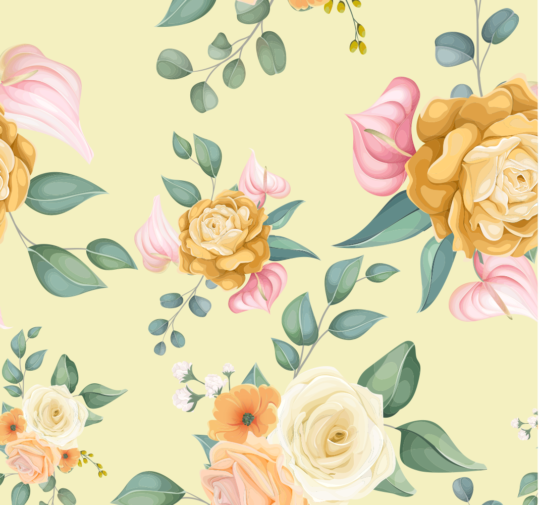 Vinyl teppich natur mit gelben rosen im vintage-stil - TenStickers