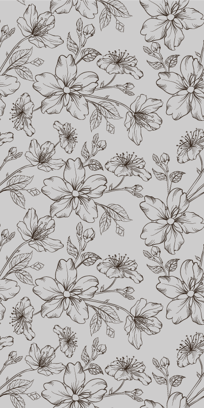 Vinyl teppich natur mit schwarzen blumen auf grau - TenStickers