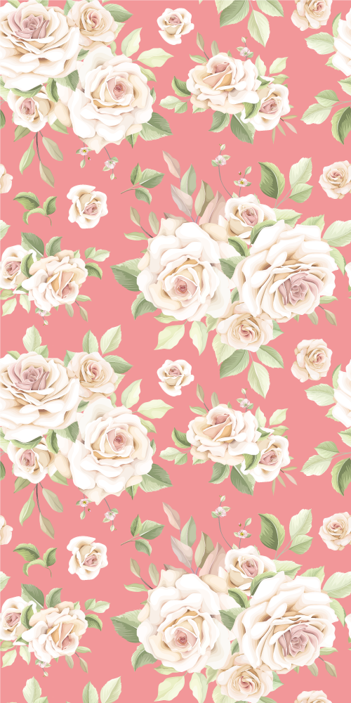 Vinyl teppich natur mit vintage rosa rosen auf weiß - TenStickers