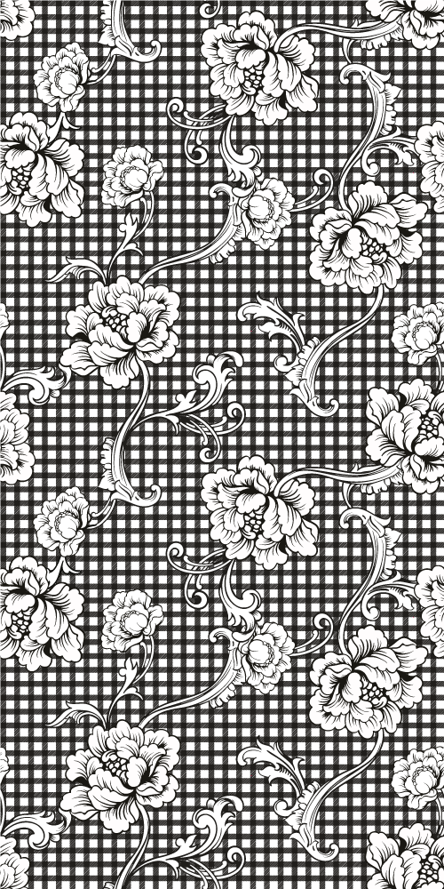 Vinyl teppich vintage schwarz-weißes gingham-muster - TenStickers