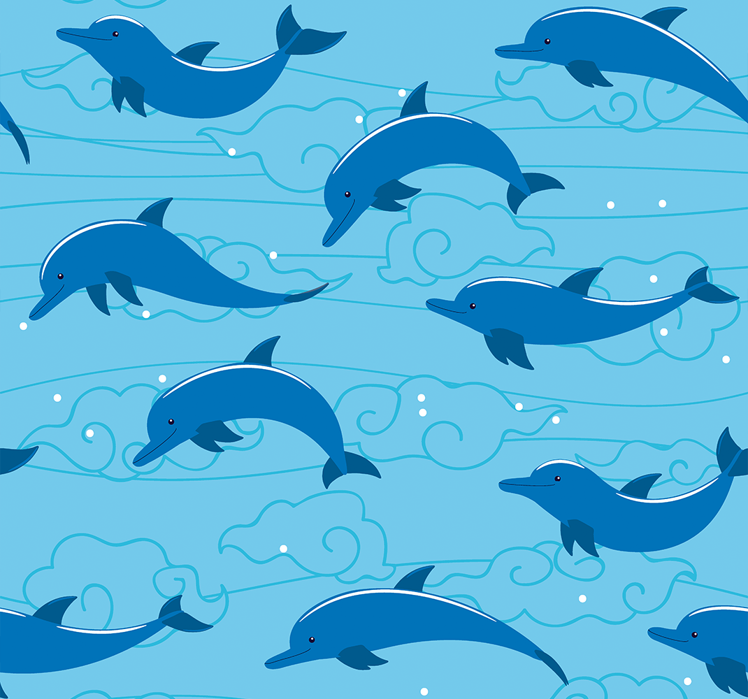 Vinyl teppich tiere himmel mit wolken und delfinen - TenStickers