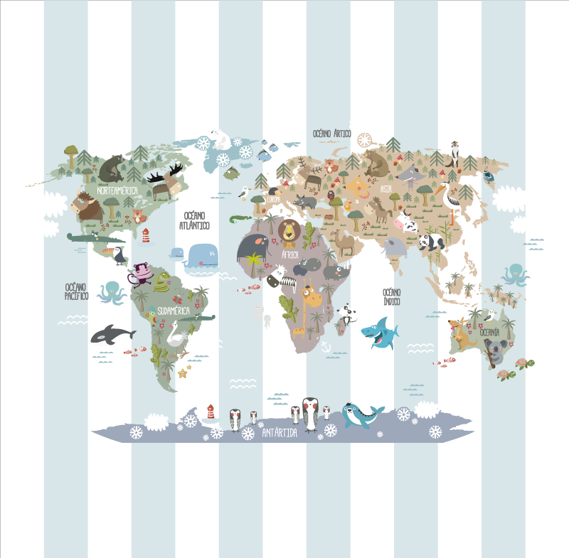Vinyl teppich weltkarte tierwelt - TenStickers